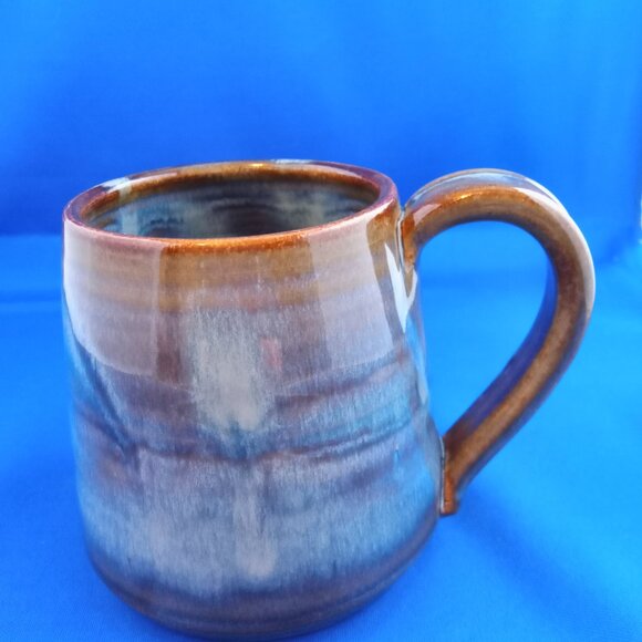 Wardell hand made pottery blue brown mug LAUGH SING DANCE - Picture 2 of 6